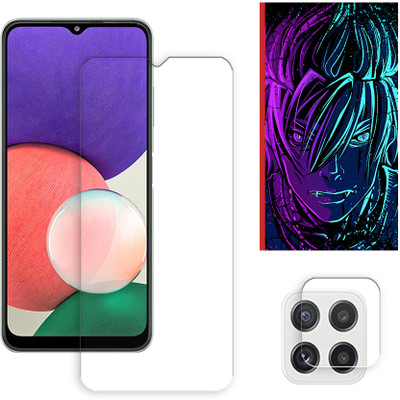 ARBAN Edge To Edge Tempered Glass for Samsung Galaxy A22 4G Tempered Glass Screen Protector | Anti-Scratch | Edge to Edge Full Coverage | 9H Hardness (1 FRONT SCREEN GUARD + 1 CAMERA LENS PROTECTOR + 1 FREE BACK EMBOSSED SKIN002)(Pack of 1)