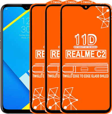 TWIGLO Edge To Edge Tempered Glass for REALME C2(Pack of 3)