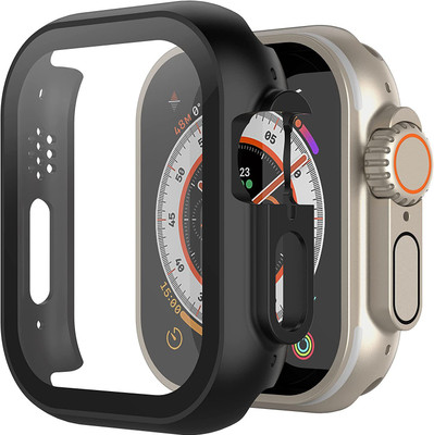 Hamz Edge To Edge Tempered Glass for Case Compatible with iWatch 49mm Series 7/SE/6/5/4/3/2/1 Built-in Tempered Glass, Hard PC Protector Cover(Pack of 1)