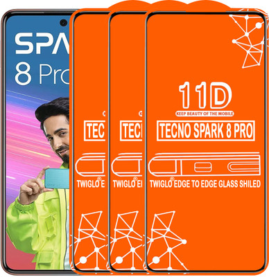 TWIGLO Edge To Edge Tempered Glass for TECNO SPARK 8 PRO(Pack of 3)