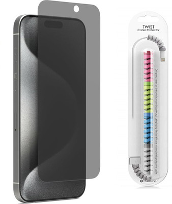 DPJ Edge To Edge Tempered Glass for iPhone 15 Plus, Privacy Tempered Glass Screen Protector Compatible for iPhone 15 Plus (6.7 Inches) with Cable Protector [One Pcs Privacy Tempered Glass+ One Pcs Cable Protector](Pack of 2)