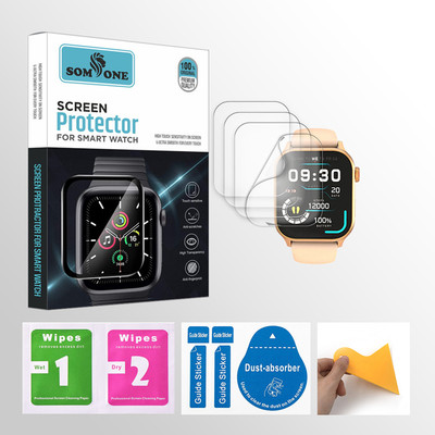 SOMTONE Edge To Edge Tempered Glass for Fire-Boltt Rise 1.85 inch Smartwatch 4 PROTECTOR + 4 WIPES + 4 DUST REMOVAL STICKER + 1 WIPER(Pack of 4)