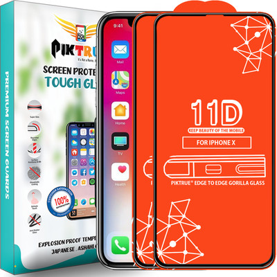 PikTrue Edge To Edge Tempered Glass for Apple iPhone X(Pack of 2)