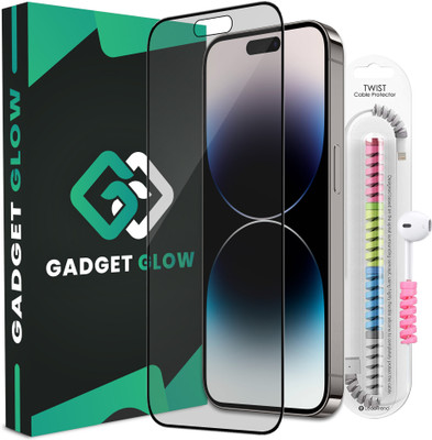 Gadget Glow Edge To Edge Tempered Glass for iPhone 14 Pro Max, Apple 14 Pro Max, Matte OG Tempered Glass with Cable Protector(Pack of 1)