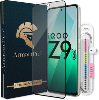 ArmourPro Edge To Edge Tempered Glass for iQOO Z9 5G, Z9 5G, iQOO Z9, Matte OG Tempered Glass with Cable Protector(Pack of 1)