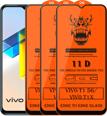 Forego Edge To Edge Tempered Glass for Vivo T1 5G(Pack of 3)
