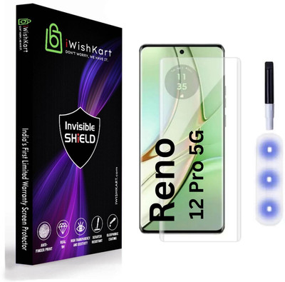 iWishKart Tempered Glass Guard for Oppo Reno 12 Pro 5G, Oppo Reno 12 Pro, UV Premium Military grade Edge to Edge Premium gorilla temper black glass screenguard with UV Kit ( UV light, Glue, Wet & Dry Wipes ) [With Warranty] mobile ka gilas cover(Pack of 1)