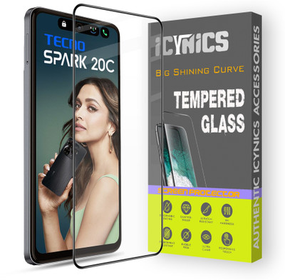 ICYNICS Edge To Edge Tempered Glass for Tecno Spark 20C, Anti-Fingerprint, Waterproof, Oil-resistant, Bubble-Free, Anti-Static with Full Screen Coverage & Easy Installation(Pack of 1)