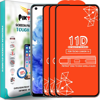 PikTrue Edge To Edge Tempered Glass for Tecno Camon 16(Pack of 3)