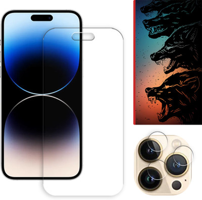 SOMTONE Edge To Edge Tempered Glass for Apple iPhone 14 Pro Max 5G Tempered Glass Screen Protector | Anti-Scratch | Edge to Edge Full Coverage | 9H Hardness ( 1 FRONT SCREEN GUARD + 1 CAMERA LENS PROTECTOR + 1 FREE BACK EMBOSSED SKIN061 )(Pack of 1)