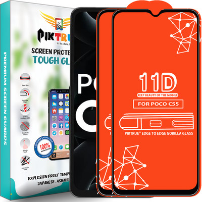 PikTrue Edge To Edge Tempered Glass for Poco C55(Pack of 2)