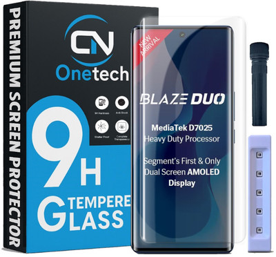 OneTech Edge To Edge Tempered Glass for Lava Blaze Duo 5G 9H Hardness, UV Advanced Screen Protector Guard(Pack of 1)