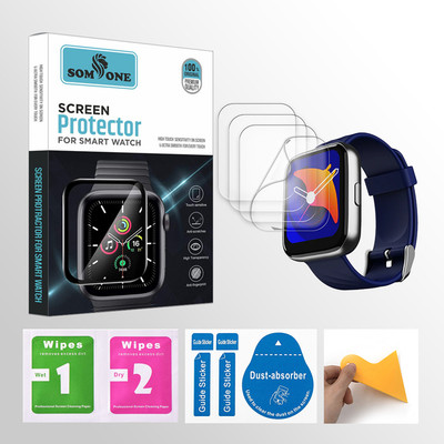 SOMTONE Edge To Edge Tempered Glass for boAt Wave Pro 47 (1.69 inch) Smartwatch 4 PROTECTOR + 4 WIPES + 4 DUST REMOVAL STICKER + 1 WIPER(Pack of 4)