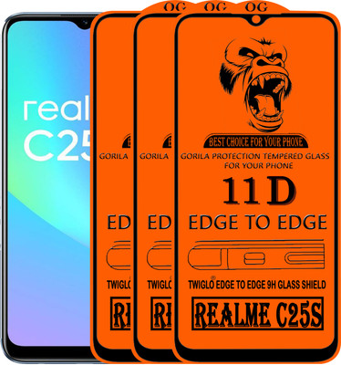 TWIGLO Edge To Edge Tempered Glass for REALME C25S(Pack of 3)