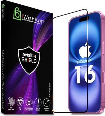 iWishKart Edge To Edge Tempered Glass for Apple iPhone 16, Premium Military grade Edge to Edge Premium gorilla temper black glass screenguard with Self Installation Guide - Wet & Dry wipes, Dust Absorber [With Warranty] mobile ka gilas cover, ip16 / ip 16(Pack of 1)