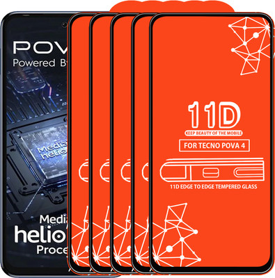 Roxel Edge To Edge Tempered Glass for Tecno Pova 4(Pack of 5)