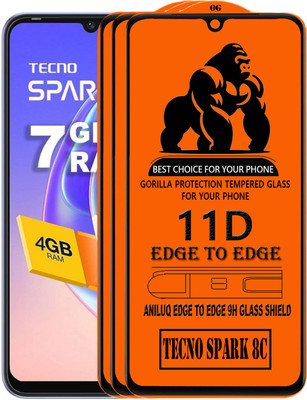 ANILUQ Edge To Edge Tempered Glass for TECNO SPARK 8C(Pack of 3)