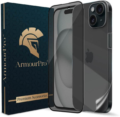 ArmourPro Edge To Edge Tempered Glass for Apple iPhone 15, Apple iPhone 15, 1 Privacy Anti Spy Glass with 1 Back Protector(Pack of 2)