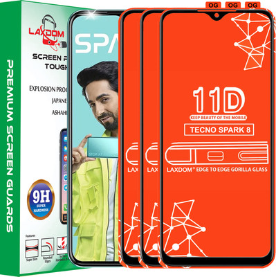 Laxdom Edge To Edge Tempered Glass for TECNO SPARK 8(Pack of 3)