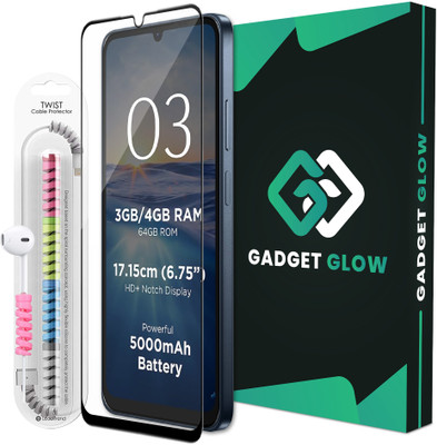 Gadget Glow Edge To Edge Tempered Glass for Lava O3 5G, Lava O3, OG Tempered Glass with Cable Protector(Pack of 1)