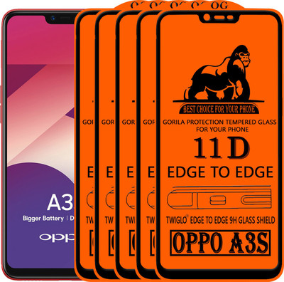 TWIGLO Edge To Edge Tempered Glass for Oppo A3s(Pack of 5)