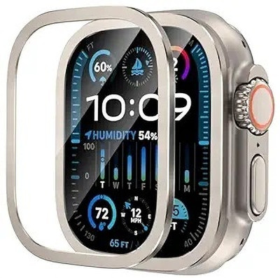 RODIAN Edge To Edge Tempered Glass for Apple Watch Ultra 2 49mm / Ultra 49mm Tempered Glass with Titanium Alloy Framework - Titanium(Pack of 1)