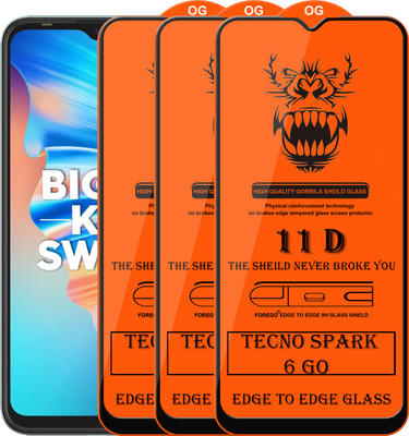 Forego Edge To Edge Tempered Glass for Tecno Spark 6 Go(Pack of 3)