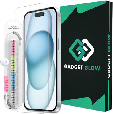 Gadget Glow Edge To Edge Tempered Glass for iPhone 15 Plus, iPhone 16 Plus, OG Tempered Glass with Cable Protector(Pack of 1)