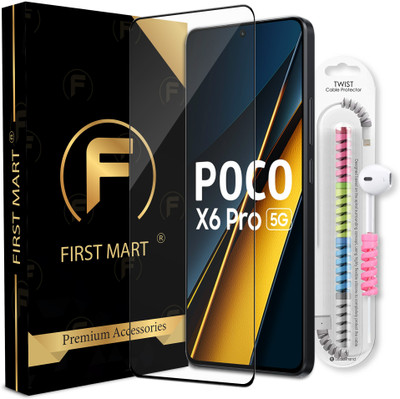 FIRST MART Edge To Edge Tempered Glass for Poco X6 Pro 5G, Poco X6 Pro, Redmi Note 13 5G, OG Tempered Glass with Cable Protector(Pack of 1)