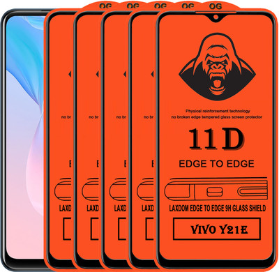 Laxdom Edge To Edge Tempered Glass for VIVO Y21E(Pack of 5)