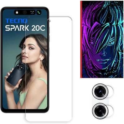 ARBAN Edge To Edge Tempered Glass for Tecno Spark 20C 4G Tempered Glass Screen Protector | Anti-Scratch | Edge to Edge Full Coverage | 9H Hardness (1 FRONT SCREEN GUARD + 1 CAMERA LENS PROTECTOR + 1 FREE BACK EMBOSSED SKIN002)(Pack of 1)
