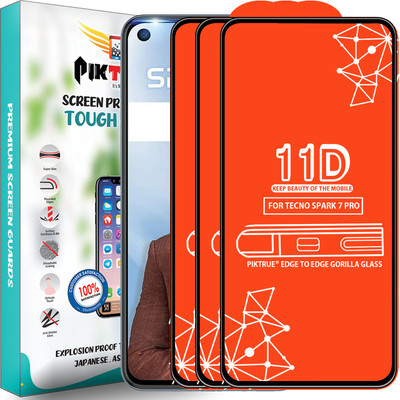 PikTrue Edge To Edge Tempered Glass for Tecno Spark 7 Pro(Pack of 3)