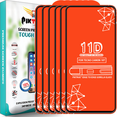PikTrue Edge To Edge Tempered Glass for Tecno Camon 18T(Pack of 6)