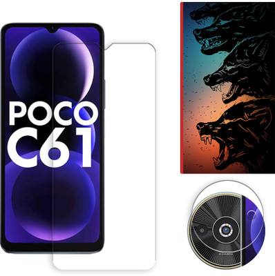 SOMTONE Edge To Edge Tempered Glass for Poco C61 4G Tempered Glass Screen Protector | Anti-Scratch | Edge to Edge Full Coverage | 9H Hardness ( 1 FRONT SCREEN GUARD + 1 CAMERA LENS PROTECTOR + 1 FREE BACK EMBOSSED SKIN061 )(Pack of 1)