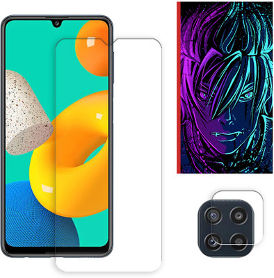 ARBAN Edge To Edge Tempered Glass for Samsung Galaxy M32 4G Tempered Glass Screen Protector | Anti-Scratch | Edge to Edge Full Coverage | 9H Hardness (1 FRONT SCREEN GUARD + 1 CAMERA LENS PROTECTOR + 1 FREE BACK EMBOSSED SKIN002)(Pack of 1)