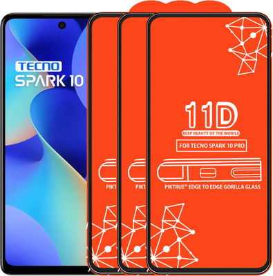 PikTrue Edge To Edge Tempered Glass for TECNO SPARK 10 PRO(Pack of 3)