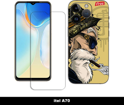 SOMTONE Edge To Edge Tempered Glass for itel A70 SCREEN GUARD And 1 Free Mobile Back Embossed Skin With Cut FS001(Pack of 1)