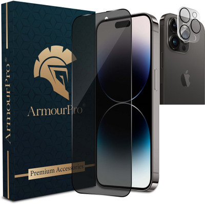 ArmourPro Edge To Edge Tempered Glass for iPhone 14 Pro Max, Apple 14 Pro Max, 14 Pro Max, Privacy Tempered Glass and Clear Camera Lens(Pack of 2)