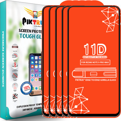 PikTrue Edge To Edge Tempered Glass for Redmi Note 9 Pro Max(Pack of 5)