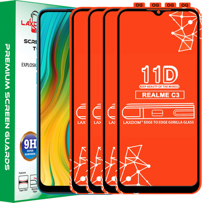 Laxdom Edge To Edge Tempered Glass for REALME C3(Pack of 4)