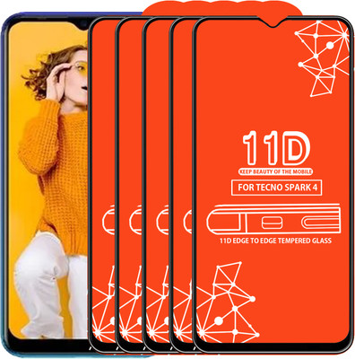 Roxel Edge To Edge Tempered Glass for Tecno Spark 4(Pack of 5)