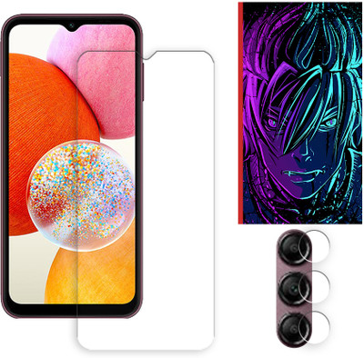 ARBAN Edge To Edge Tempered Glass for Samsung Galaxy A14 4G Tempered Glass Screen Protector | Anti-Scratch | Edge to Edge Full Coverage | 9H Hardness (1 FRONT SCREEN GUARD + 1 CAMERA LENS PROTECTOR + 1 FREE BACK EMBOSSED SKIN002)(Pack of 1)