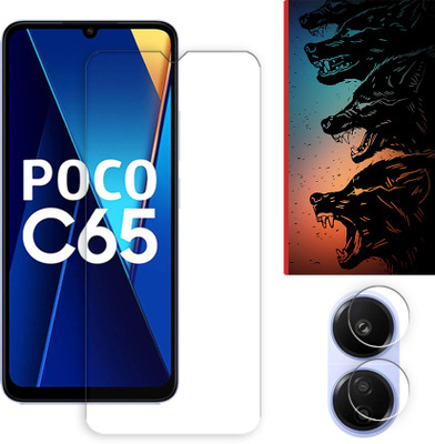 ARBAN Edge To Edge Tempered Glass for Poco C65 4G Tempered Screen Protector | Anti-Scratch | Edge to Edge Full Coverage | 9H Hardness ( 1 FRONT SCREEN GUARD + 1 CAMERA LENS PROTECTOR + 1 FREE BACK EMBOSSED SKIN061 )(Pack of 1)