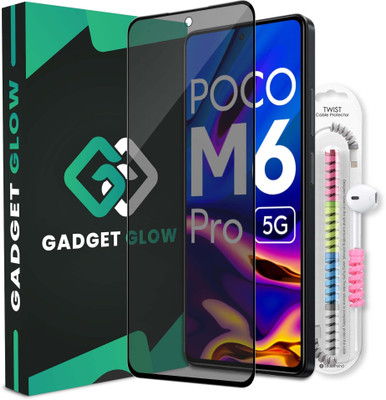 Gadget Glow Edge To Edge Tempered Glass for Poco M6 Pro 5G, Redmi 12 4G, Redmi 12 5G, Poco M6 Pro, ( 1 Privacy Anti Spy Protection Glass with 1 Cable Protector )(Pack of 2)