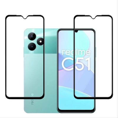 1DOLLAR Edge To Edge Tempered Glass for Realme C51-9H Grade-Tempered Glass/Full Screen Coverage-Edge to Edge/9H Hardness/With Easy Installation Kit(Pack of 2)