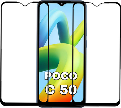 pikka Edge To Edge Tempered Glass for Poco C50 Clearance Premium Tempered Glass Full Adhesive Glass with Installation kits(Pack of 2)