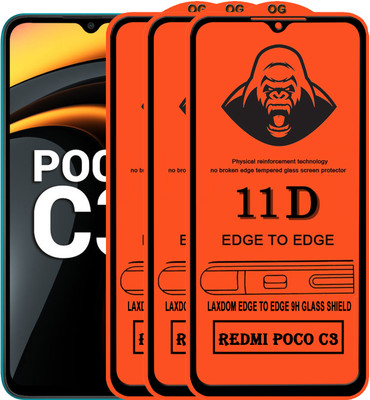 Laxdom Edge To Edge Tempered Glass for POCO C3(Pack of 3)