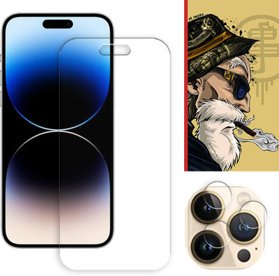 SOMTONE Edge To Edge Tempered Glass for Apple iPhone 14 Pro Max 5G Tempered Glass Screen Protector | Anti-Scratch | Edge to Edge Full Coverage | 9H Hardness ( 1 FRONT SCREEN GUARD + 1 CAMERA LENS PROTECTOR + 1 FREE BACK EMBOSSED SKIN001 )(Pack of 1)