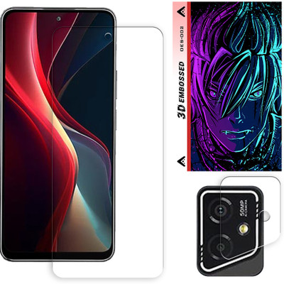 SOMTONE Tempered Glass Guard for Lava Yuva 2 5G Tempered Glass Screen Protector | Anti-Scratch | Edge to Edge Full Coverage | 9H Hardness (1 FRONT SCREEN GUARD + 1 CAMERA LENS PROTECTOR + 1 FREE BACK EMBOSSED SKIN002)(Pack of 1)