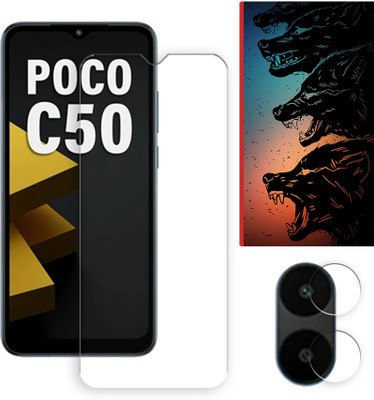SOMTONE Edge To Edge Tempered Glass for POCO C50 4G Tempered Glass Screen Protector | Anti-Scratch | Edge to Edge Full Coverage | 9H Hardness ( 1 FRONT SCREEN GUARD + 1 CAMERA LENS PROTECTOR + 1 FREE BACK EMBOSSED SKIN061 )(Pack of 1)